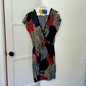 Patterned DVF dress with waist tie, Size 2